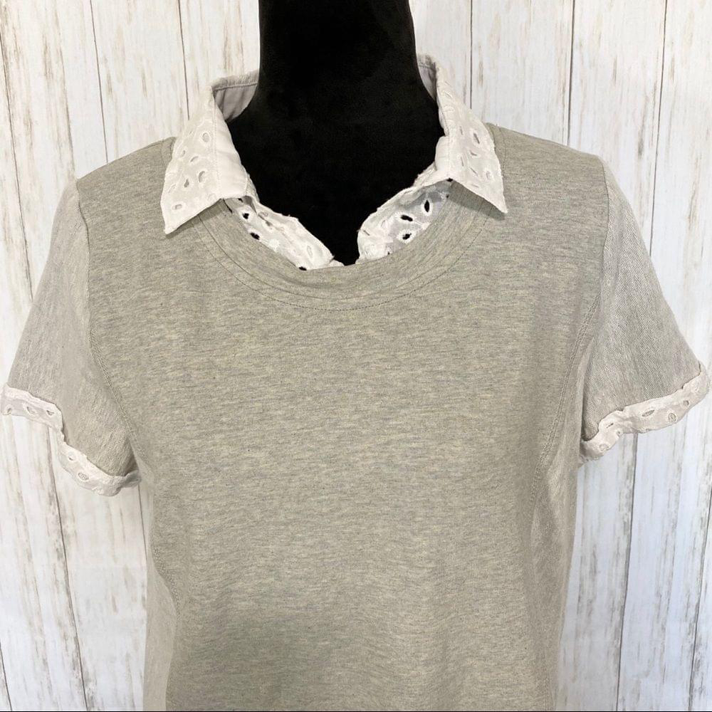 HEM & Thread top grey white eyelet faux blouse pullover - Picture 3 of 8
